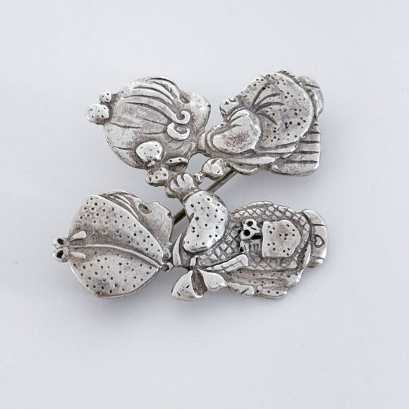 Vintage PMI Mexico Sterling Silver 925 Girls Doing Hair Pin Brooch - Picture 4 of 8